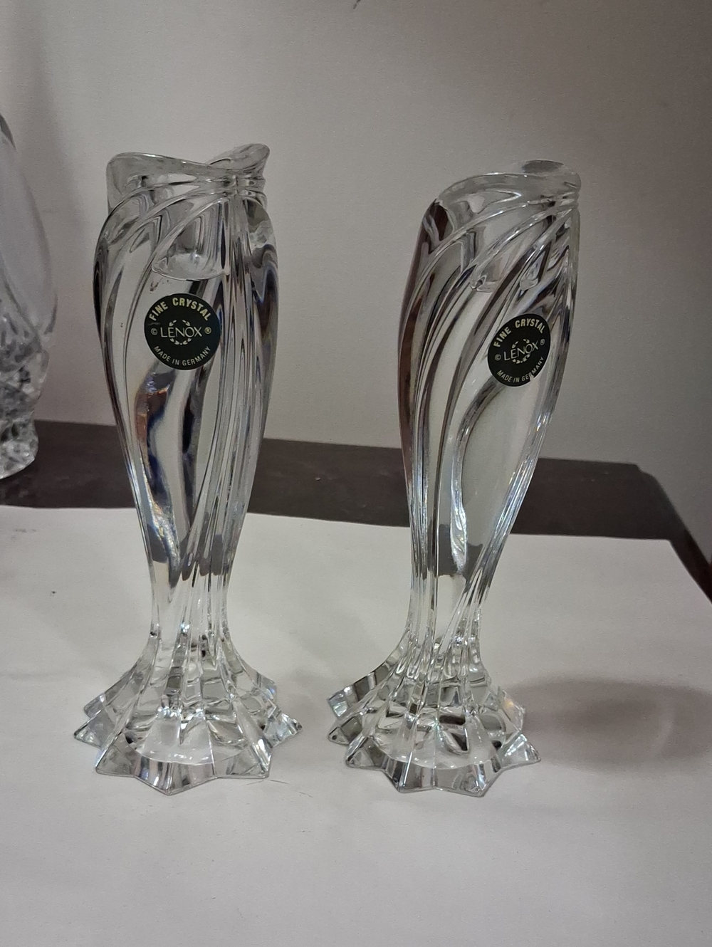 Lenox Clear Twisted Crystal Bud Vases - Pair